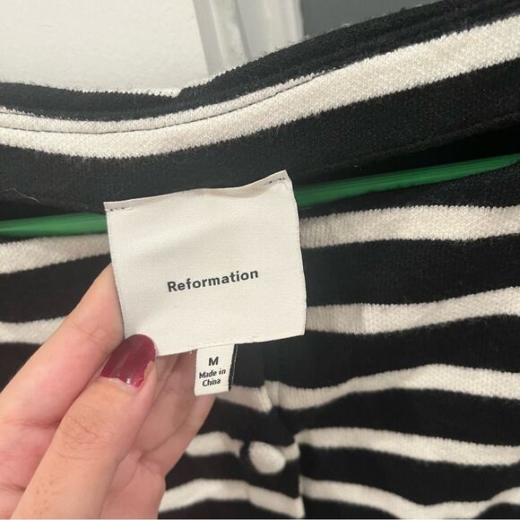 NEW Reformation Cardigan Sweater Black Striped Knit Top Lennox size M - Picture 5 of 7